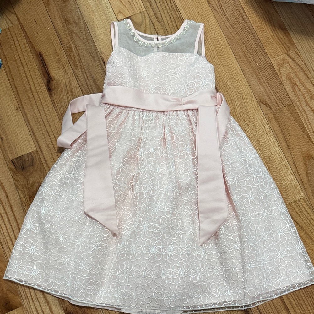 Charming Pink Lace Kids Dress with Bow